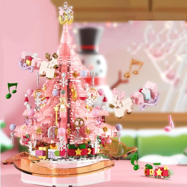 YILETKC Pink Crystal Christmas Tree Building Block Set, 675 PCS Christmas Music Box Bricks Model Kit, Construction Toy for Adults Girls