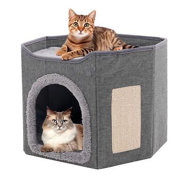 Large Cat Bed for Indoor Cat Cave for Pet Cat House with Scratch Pad Foldable...