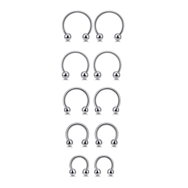 PiercingJ 10pcs 16G Stainless Steel Horseshoe Hoop Circular Barbells Earrings Cartilage Helix Septum Nose Lip Rings 6mm-14mm