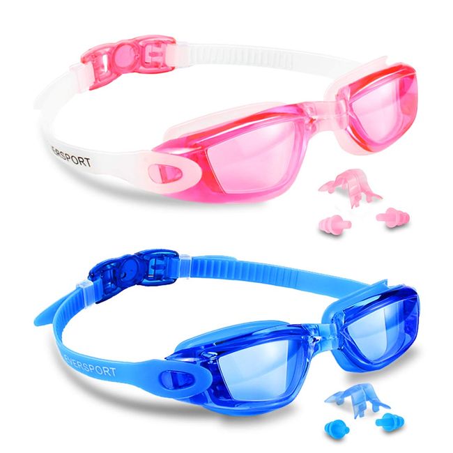 Swim Goggles, Pack of 2, EVERSPORT Swimming Glasses for Adult Men Women Youth Kids Child, Anti-Fog, UV Protection, Shatter-proof, Watertight(Blue&Pink)