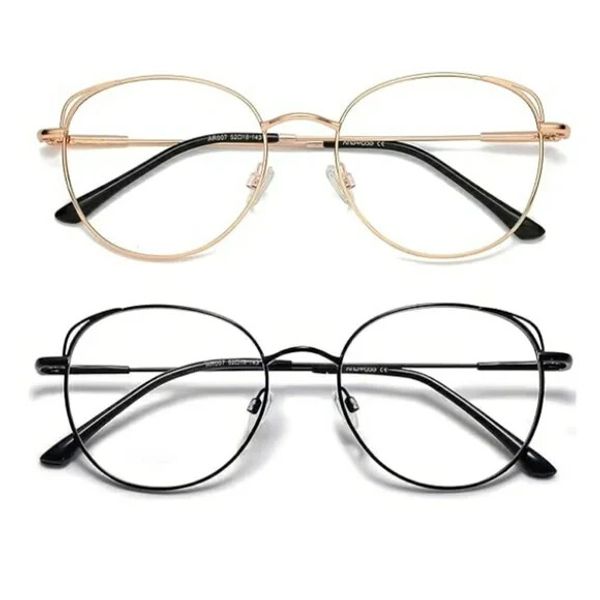 2 Pack Blue Light Blocking Round Clear Glasses Small Face Gold /Black Frame New