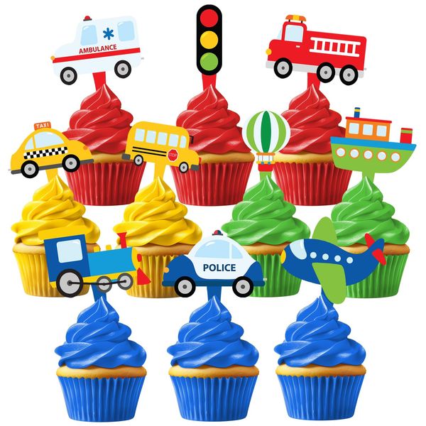 40 Pcs Transportation Cupcake Toppers - Perfect for Transportation-Themed Party Decorations and Cupcake Decor