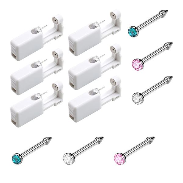 6 Stück Ohrlochstech Pistole Einweg-Steril-Sicherheits-Ohr Nasen-Piercing-Pistolen-Kit Schmerzfreies Selbst-Piercing-Werkzeug mit Ohrstecker-Asepsis-Pierce-Kit Piercing-Zubehör