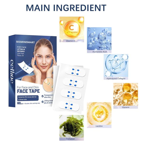 Face lifting Tape, Facelifting Aufkleber, 60pcs Face Lift Sticker,Face Tape Lifting Invisible,Unsichtbare Dünne Gesicht Aufklebe,Instant Face Lift V-shaped Face,Facial Tape Lift Waterproof