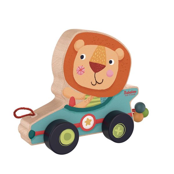 Lion Bababoo Push and Pull Toy | 10+ Months | Beech Wood | Size 6" x 6.5" x 3" | Fine Motor Skills | Playtales Stories Included |