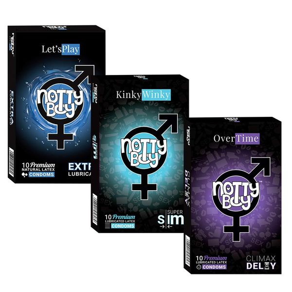 NottyBoy Long Lasting Extra Time, Extra Lubricated and Ultra Thin Condoms - 30 Units