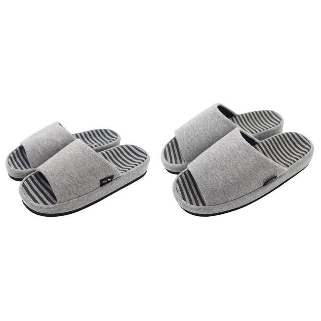 Okumura 993017 Slippers With Border Comfort, M & L Size, Gray, 2 Pairs Set