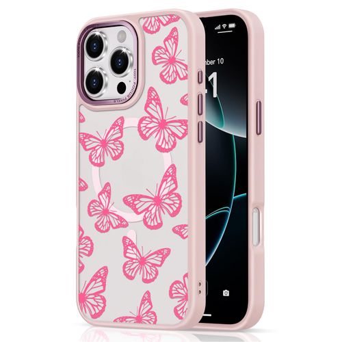 Magnetic for iPhone 16 Case with Butterfly - Magnetic Clear Case Compatible with MagSafe, Slim Aesthetic Phone Cover for Women Girls, Anti-Yellowing Shockproof Stylish Protective Cover