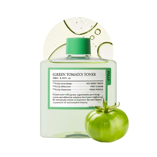 FULLY Green Tomato Toner, Pore Minimizing with 95% Green Tomato Extract and VIT C, Skin Soothing and Hydrating, Fragrance Free, Vegan & Dermatologically Tested, 8.45 fl.oz