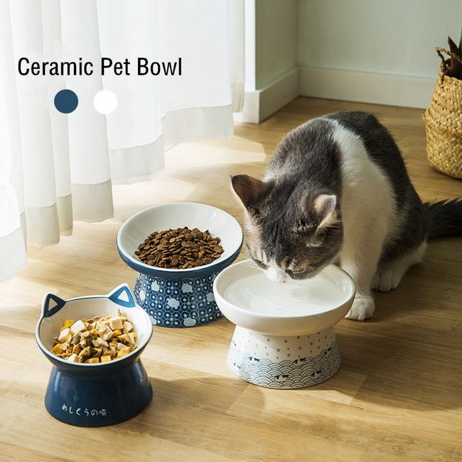 Ceramic Adjustable Elevated Raised Pet Bowl with Wood Stand for Cats and  Dogs No Spill Pet Food Water Feeder