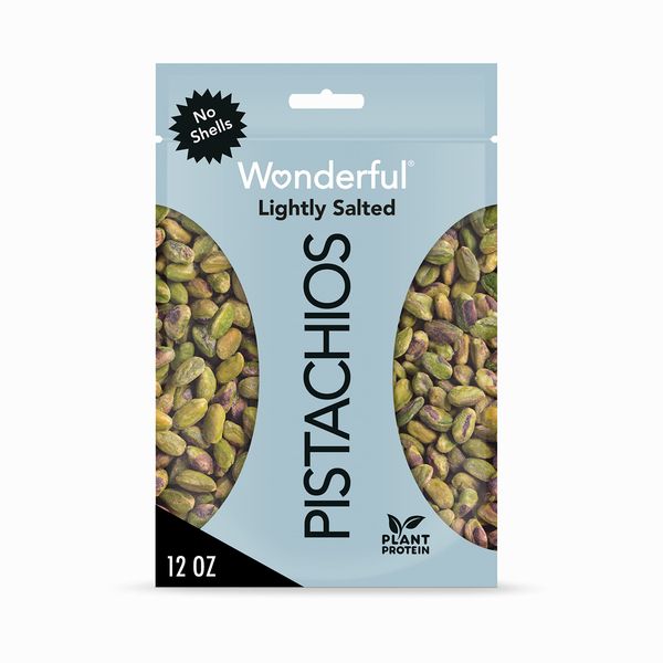 Wonderful Pistachio No Shells, Roasted and Lightly Salted Nuts, 12 Ounce Resealable Bag, Protein Snack, On-the Go, Individually Wrapped Healthy Snack (12 oz) (Pack of 1)