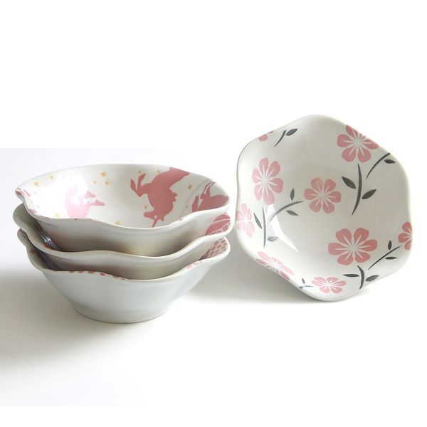 YFWOOD Small Plates, Set of 4, Diameter 4.1 inches (10.5 cm), Height 1.3 inches (3.3 cm), Capacity Approx. 3.4 fl oz (100 ml), Pink and White, Appetizer Plate, Seasoning Dish, Soy Sauce, Natto, Sweet