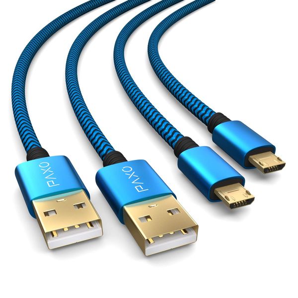 2 x PS4 Controller Charging Cable, 2 m Cable for Playstation 4, Sony PS4, PS4 Slim, Microsoft Xbox One Controllers, Micro USB Charging Cable, Blue/Black