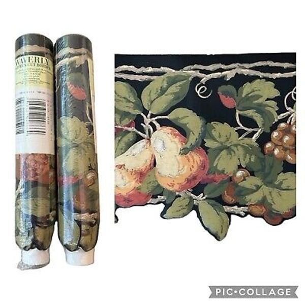 2 Waverly Wallpaper Border Pattern Cut Scalloped Edge Black Fruit Vine 574913