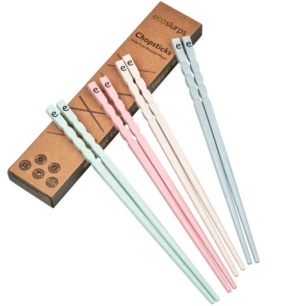 EcoSlurps Reusable Chopsticks - 4 Pairs of Reusable Chopstick in Gift Packaging - British Brand - Dishwasher Safe Alternative to Plastic, Wood & Metal Chopstick Set