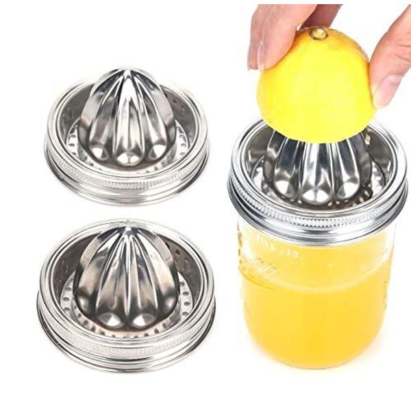 Manual Juicer, Mason Jar Stainless Steel Juicer Lid (2 Pieces), Citrus Reamer fo