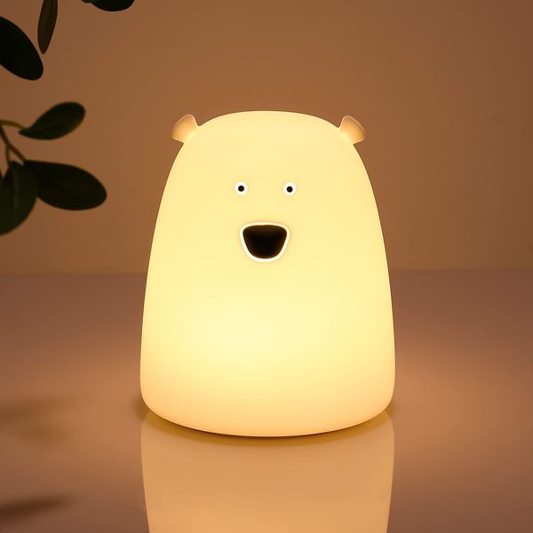 Tremdwoto Kids Night Light, Cute Bear Night Lamp Battery Powered Night Light for Kids Room, Silicone Soft Portable Nightlights, Baby Nursery Toddler Squishy Light Birthday Gifts for Girls and Boys