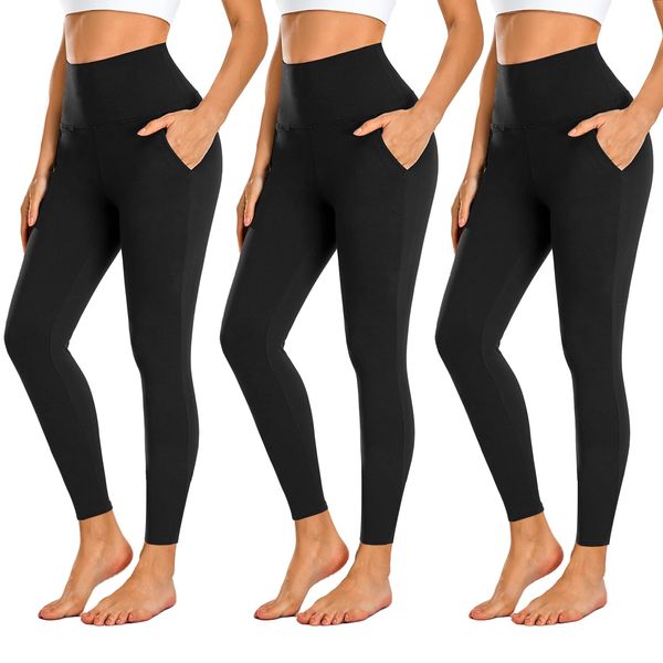 NEW YOUNG 3 Pack Leggings with Pockets for Women,High Waisted Tummy Control Workout Pants