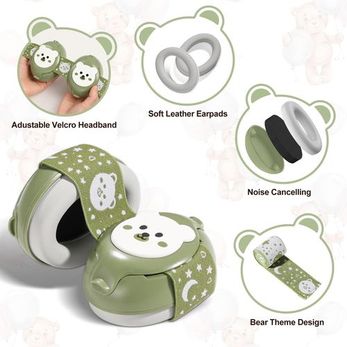 YomauiYee Baby Earmuffs-Infant Ear Protection for Babies 0-36 Months, 25dB NRR Baby Noise Cancelling Headphones with Little Bear Design,Baby Flight Essentials for Travel/Improves Sleep/Outdoor
