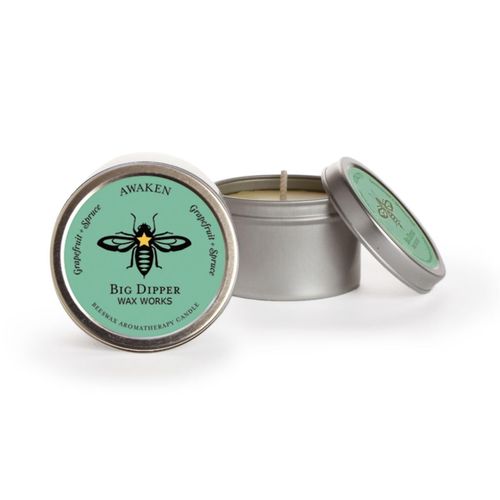 Big Dipper Wax Works Beeswax Aromatherapy Candle, Awaken, Small Tin, Grapefruit & Spruce Scented, 12-Hour Burn, Pure Essentail Oils, 1.5" x 1"