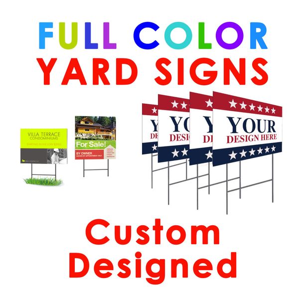16 Custom Printed Yard Signs full color 4MM 2 Side Personalized Professional kit