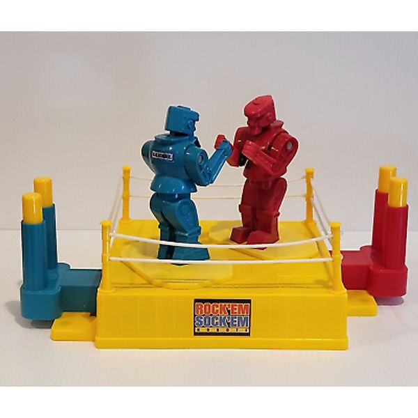 Vintage 2001 Mattel Rock'Em Sock'Em Robots Boxing Ring Blue Bomber Red Rocker