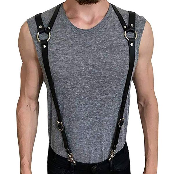 Pinwe Men's Leather Chest Body Harness Belt Adjustable Buckle Straps Club Wear Costume(LM01)