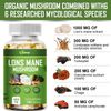 Organic Lions Mane Mushroom Capsules Nootropic Brain Memory Focus Immune Support