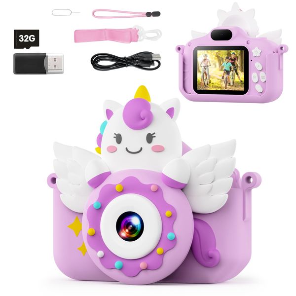 TIATUA Kids Camera for Girls & Boys, Toddler Camera Toys for Age 3-12 Kids with 32GB Card & Dual Lens, Digital Camera for 4 5 6 7 8 9 10 Year olds (Purple)