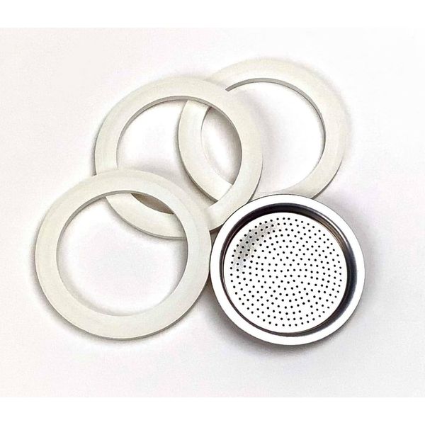 Tredoni 3 Silicone Seals/Rings+Filter -Replacement- Size 9 Cup Espresso Coffee Maker Moka Pot- 8cm (9 Cup)