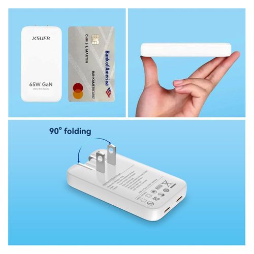 65W GaN Flat USB C Wall Charger with Folding Travel Dual USB-C Port,Fast Charging with PPS for for MacBook, iPhone 16/15/14/13/12/11/Pro Max/XS/XR,Galaxy S24/S23/Note20, Pixel 9/8,White