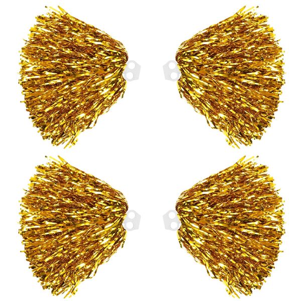 Cheerleading Pom Poms 4 Pack Cheerleader Squad Spirited Fun Pompoms Pom Poms Cheer Poms Hand Flowers Metallic Foil Pompoms for Kids Adults Sports Team Spirit Cheering Party Dance (Gold)