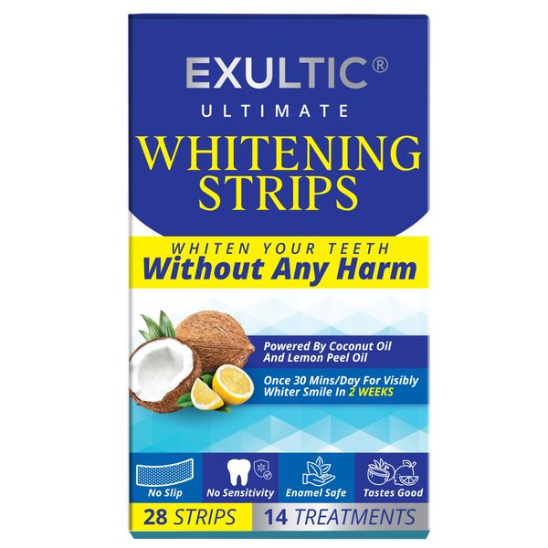 EXULTIC Teeth Whitening Strips: Sensitivity Free with Gentle Ingredients - 28 Days Whiter Two Shades - 14 Treatments 28 Strips