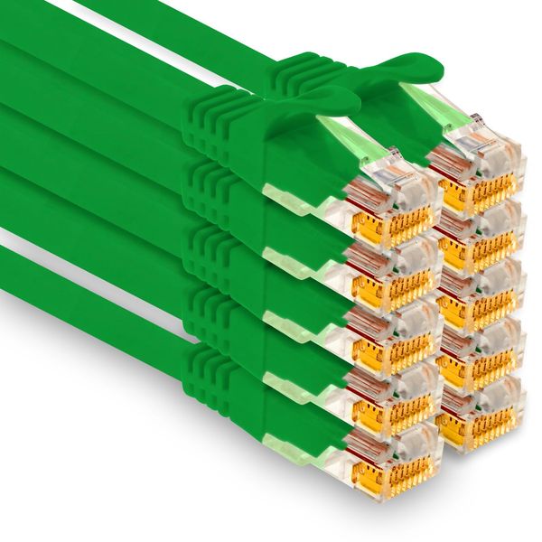 1aTTack.de - 10 x 0.25m Cat7 network cable, Cat.7 Ethernet, Lan & Cat 7 patch cable for maximum internet speed & connects all devices with RJ 45 socket green