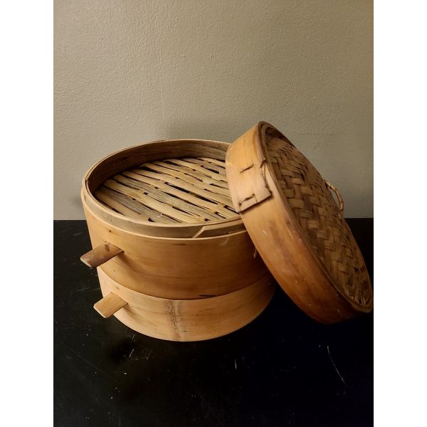 10 Inch Bamboo Steamer Basket | 2 Tier Natural Bamboo Dumpling Steamer with Lid