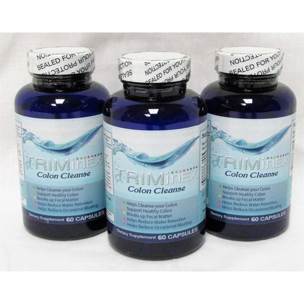 Lot of 3 Triminex Colon Cleanse 60 Cp Fennel Seed Buckthorn Root Water Retention