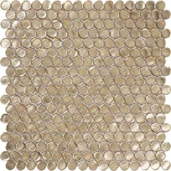 Gold Glass Penny Round Mosaic Tile for Kitchen, Bathroom or Wall Panel (Sample Swatch- 4"x5")