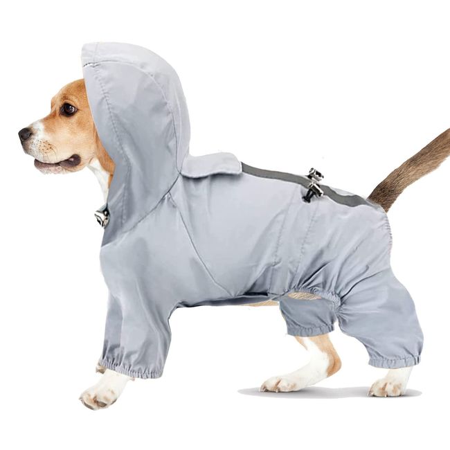 Hunde Regenmantel Regenjacke,Verstellbarer Outdoor wasserdichter Hundemantel Kapuze mit Beinen,Wasserabweisende Welpenjacke mit langem reflektierenden Streifen für kleine mittelgroße Hunde (XL, Blue)