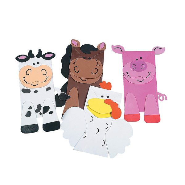 Fun Express Farm Animal Friend Puppets Craft Kit - VBS Vacation Bible School Supplies/Decor - Makes 12 - Cow, Horse, Chicken, Pig - Crafts for Kids and Fun Home Activities