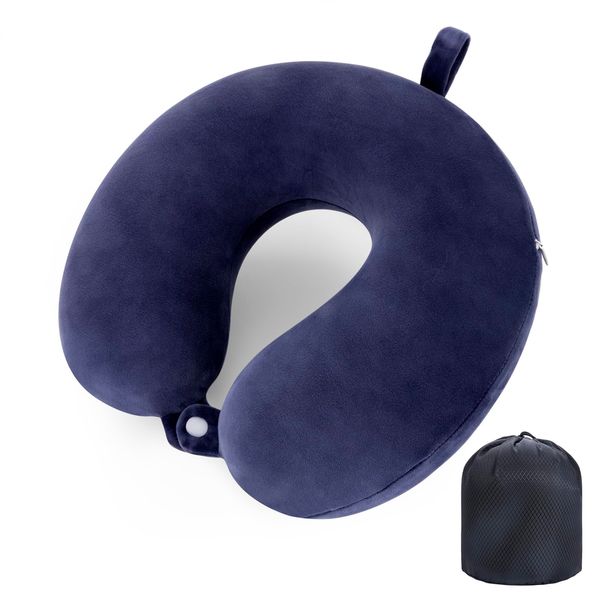 WENGX Travel Pillow Neck Pillow Memory Foam Travel Pillows Head Support Cushion for Airplane Train Car Office Travel Essential Flight Pillows for a Long Hauls Sleeping Rest (Navy Blue)