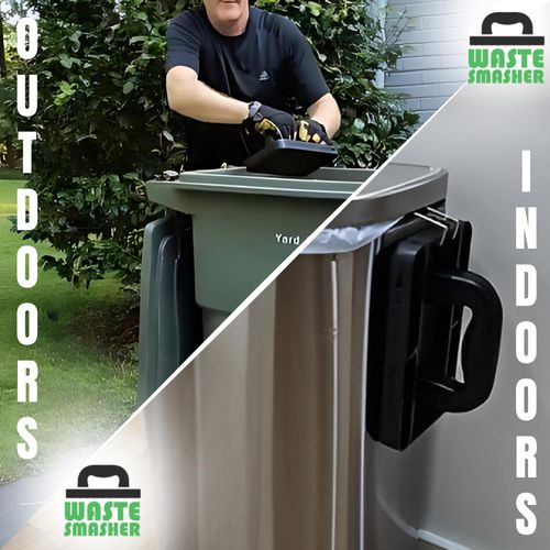 Waste Smasher - Manual Trash Compactor Tool - Hand-Held Garbage Press with Built-in Hook - for Kitchen Waste Bin - Space Saving Design - No Batteries Required - Freestanding - Black