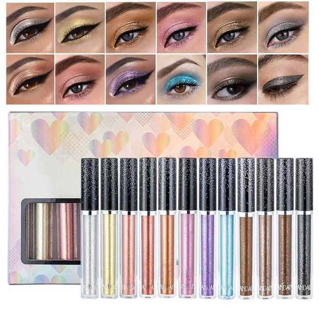 12 farbiges flüssiges Lidschatten Set Glitzer Lidschatten Schimmer Smokey wasserdichtes schnell trocknendes Liquid Lidschatten Makeup Set Geschenk für Frauen