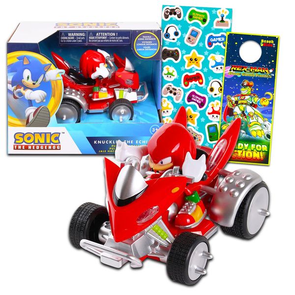 Sonic the Hedgehog Knuckles Toy Race Car Set - Sonic Knuckles Gift Bundle with Sonic Knuckles Pull Back Racecar Plus Stickers, More | Sonic Race Car Set