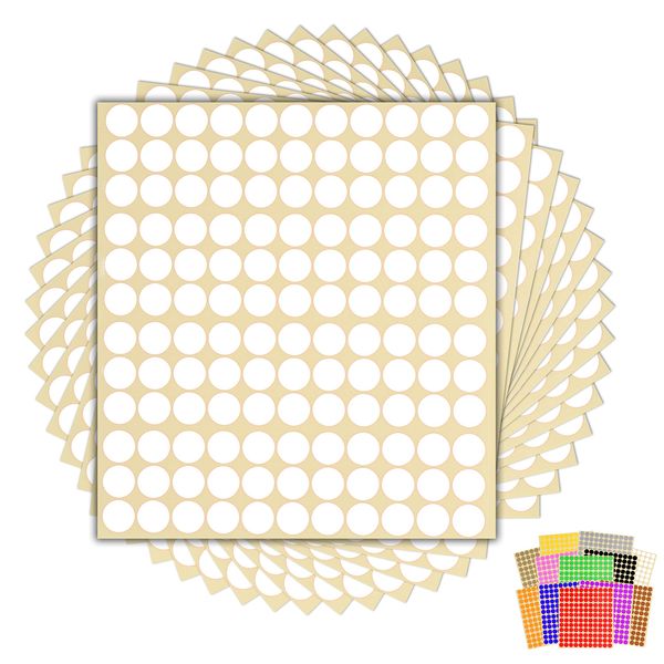 1,980 x White Sticky Dots - 13mm - Round Colour Coding Dot Stickers - 15 Sheets