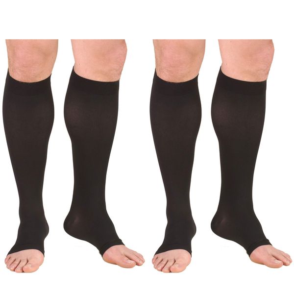 Truform Compression 20-30 mmHg Knee High Open Toe Stockings Black, Medium - Short, 2 Count