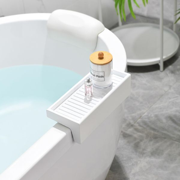 Guluto Bathtub Tray, Bathroom Rack, Bathroom Tray, Bath Tray, Bathroom Tray with Suction Cups, Accessory Tray, Bathroom Shelf, Bath Tray, Smartphone Stand, Bath Rack, Bathroom Storage (White)