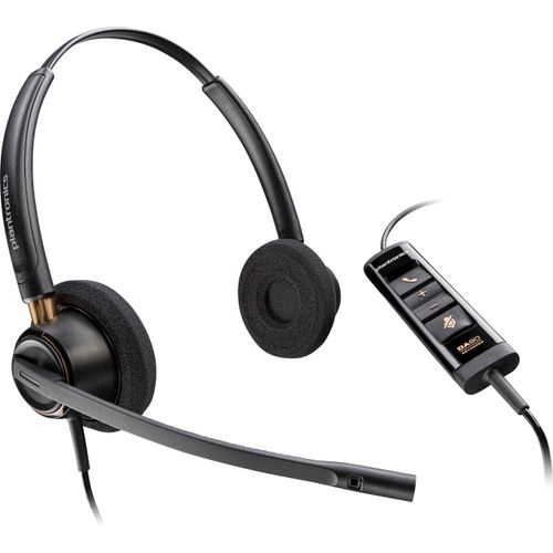 Poly - EncorePro 525-M USB-A and USB-C USB Headset (Plantronics) - Optimized for Teams - Acoustic Hearing Protection - Hold & Call Answer Buttons - Dual Ear Wearing Style,Black