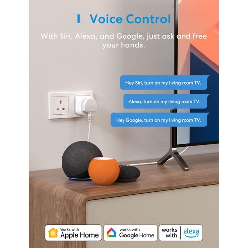 Meross Smart Plug Mini 13A WiFi Plug Compatible with HomeKit, Alexa, Google Home, SmartThings Wireless Remote Control Plug No Hub Required (1 Pack)