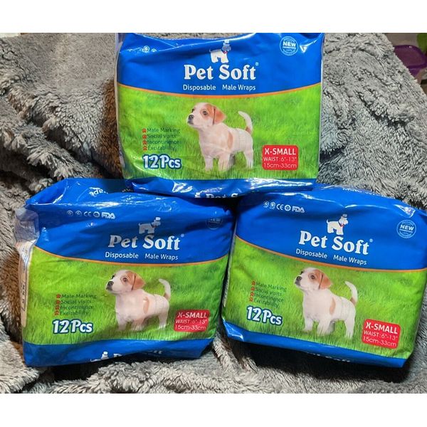 Pet Soft Disposable Male Wrap Dog Diaper 12Pcs Size XS Lot Of 3 Total 36 NEW!