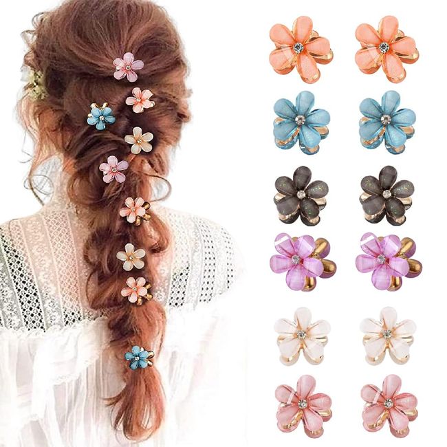 ZCSOWE 12er Pack Mini-Diamant-Haarspangen kleine Haarspangen Blumen-Haarspangen Damen-Haarschmuck (6 Farben) geeignet für den täglichen Gebrauch Partys Hochzeiten